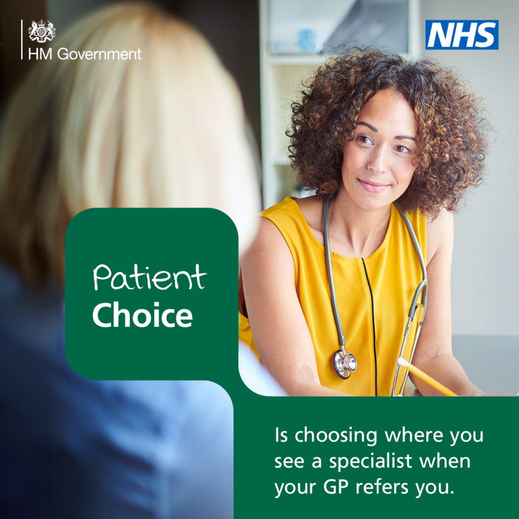 Patient Choice is choosing where you see a specialist when your GP refers you