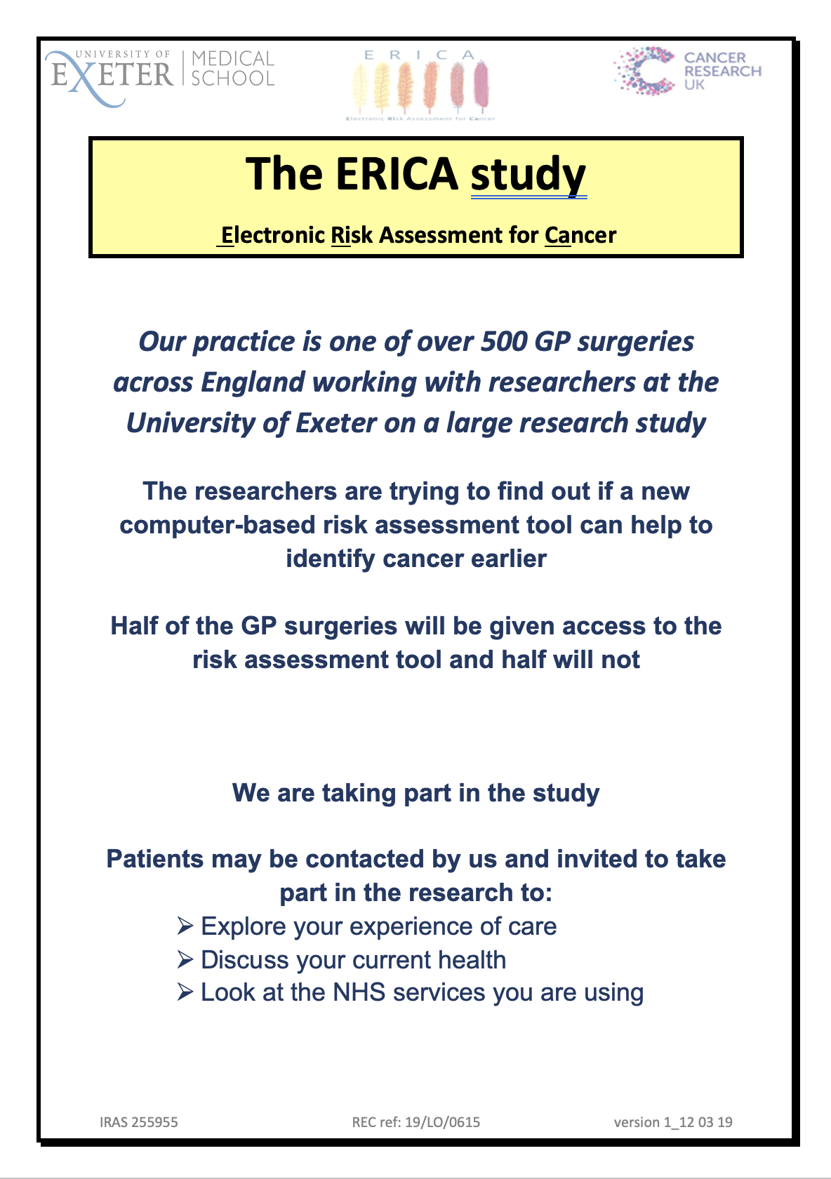 The ERICA study – Electronic Risk Assessment for Cancer